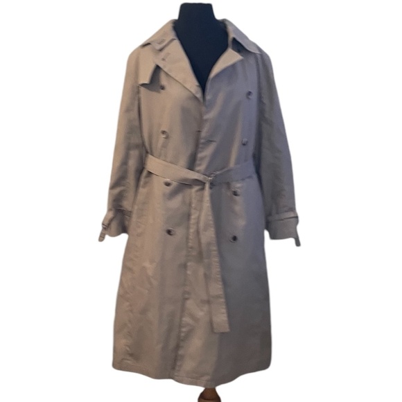 Vintage 80s London Fog Double Breasted Women's Belted Khaki Trench Coat 10PET.